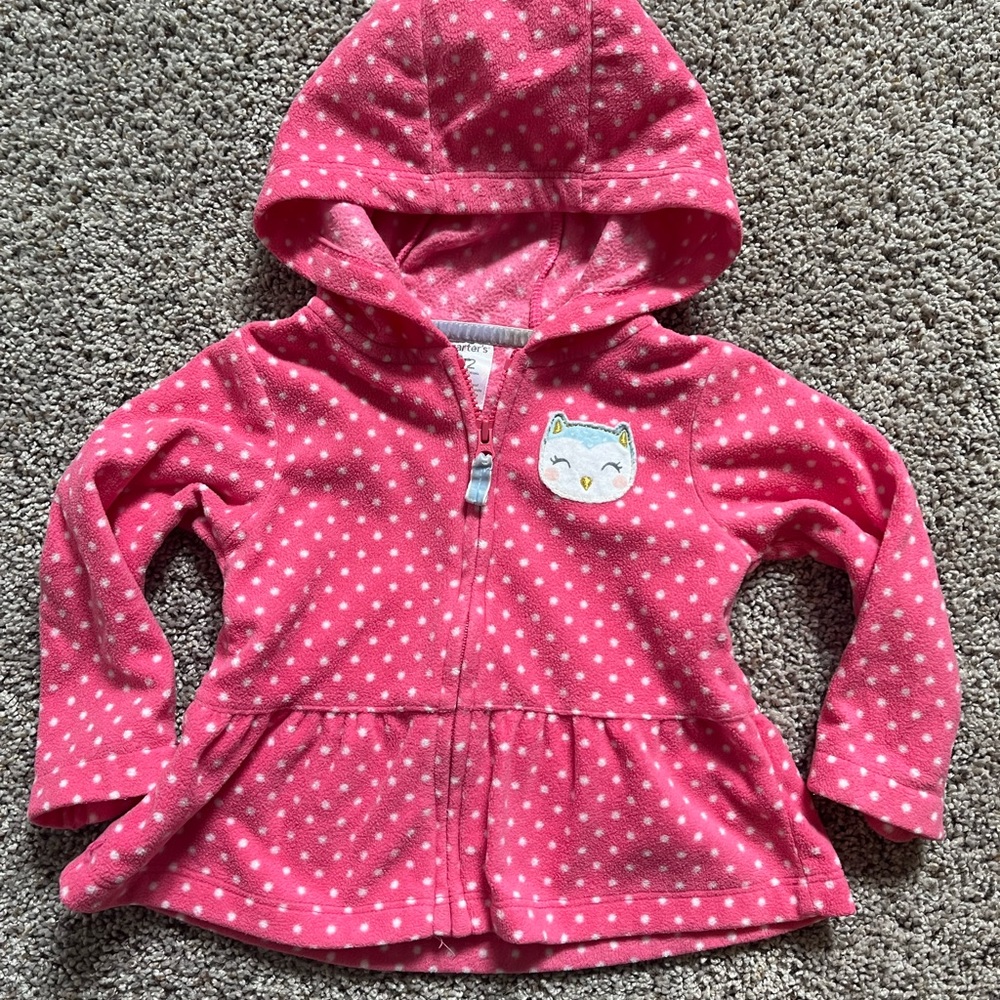 Carters fleece owl pink and white jacket, girls, 12 month
